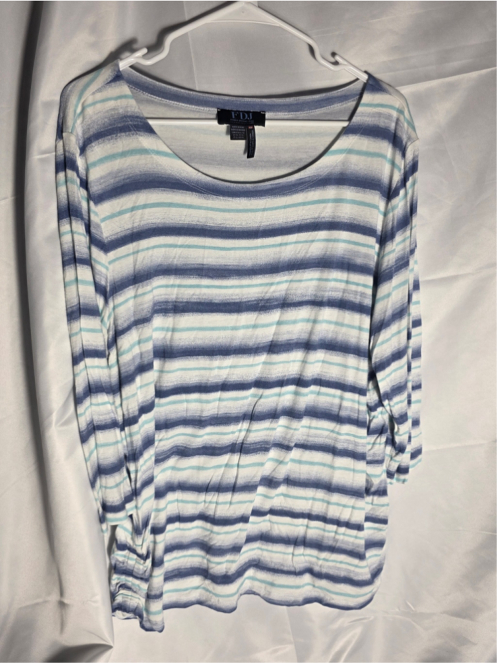 Women's FDJ French Dressing Jeans Striped Long Sleeve Tee, Blue/White, Size XL